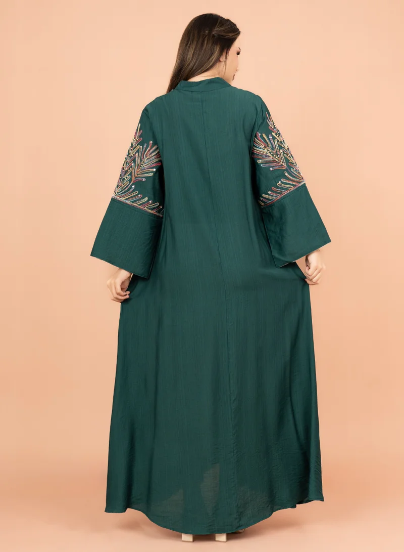 IKKXA Crystal-Embellished Embroidered Jalabiya IK4001 Green