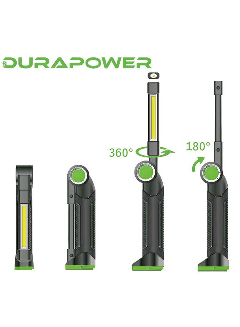 Durapower LED Rechargeable Rotating Emergency Light – 500lm COB Work Light with Top Inspection Lamp, 3 Modes, 360° Swivel, Magnetic Base, Hook, for Car Inspection, Repair, Garage, Auto Work - Image 1