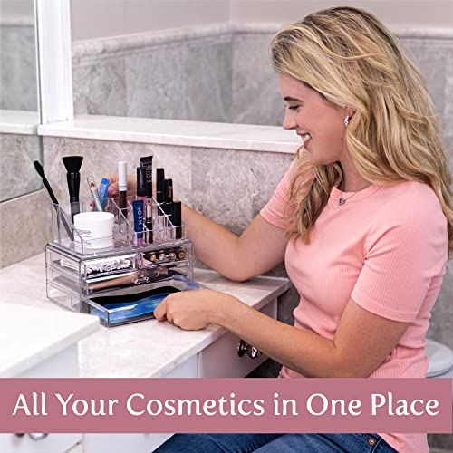 Masirs Clear Makeup Organizer with Mirror – 16-Compartment Cosmetic and Jewelry Holder, 4-Drawer Vanity Storage, Elegant Clear Design for Makeup and Accessories - Image 4