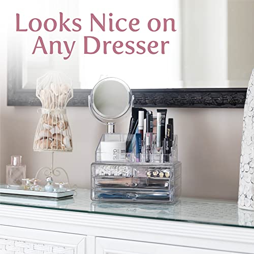 Masirs Clear Makeup Organizer with Mirror – 16-Compartment Cosmetic and Jewelry Holder, 4-Drawer Vanity Storage, Elegant Clear Design for Makeup and Accessories - Image 5