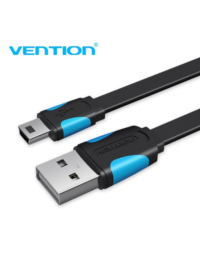 VENTION Flat USB2.0 A Male to Mini 5 Pin Male Cable 0.25M Black Model - Image 1