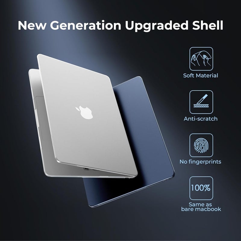 Eoocoo Case Compatible for Macbook Air 13.6 inch M5 M4 M3 M2 A3449 A3240 A3113 A2681,2026 2025-2022 Release,[Ultra-thin] Translucent Matte Protective Hard Shell Cover,Original Texture-Midnight Clear - Image 2