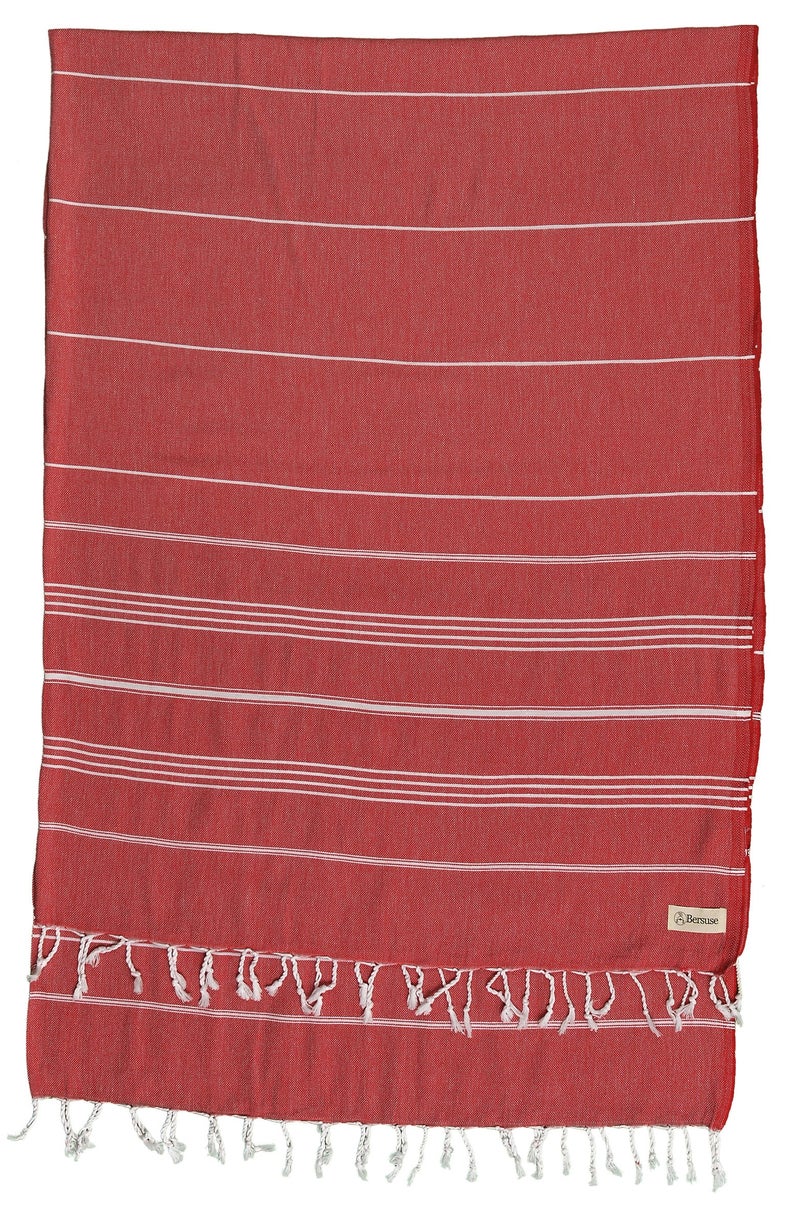 Bersuse 100% Cotton - Anatolia XL Throw Blanket Turkish Towel - 61 x 82 Inches  Red
