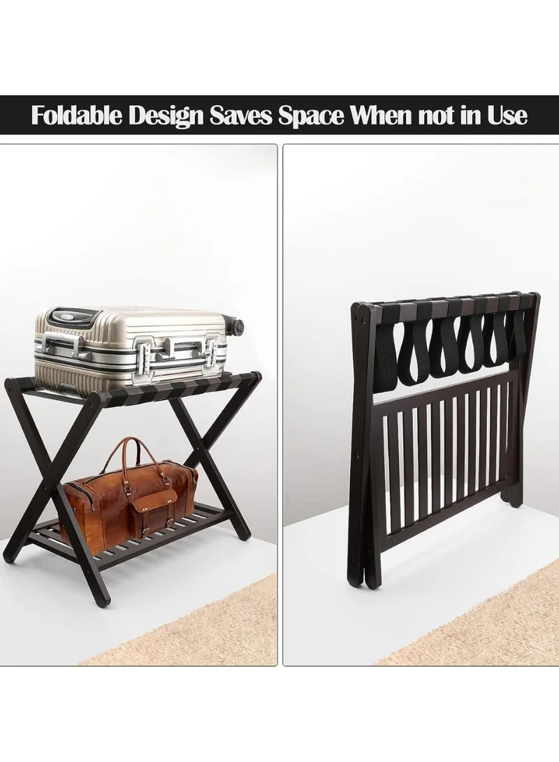 Quesera  Luggage Rack, Bamboo Folding Luggage Rack Suitcase Stand with Storage Shelf for Home Bedroom Guest Room - Black  | Best Price UAE