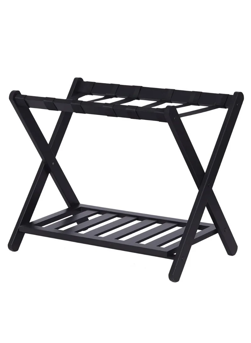 Quesera  Luggage Rack, Bamboo Folding Luggage Rack Suitcase Stand with Storage Shelf for Home Bedroom Guest Room - Black  | Best Price UAE