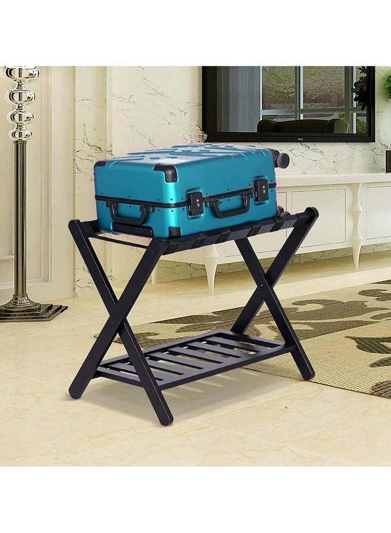 Quesera  Luggage Rack, Bamboo Folding Luggage Rack Suitcase Stand with Storage Shelf for Home Bedroom Guest Room - Black  | Best Price UAE