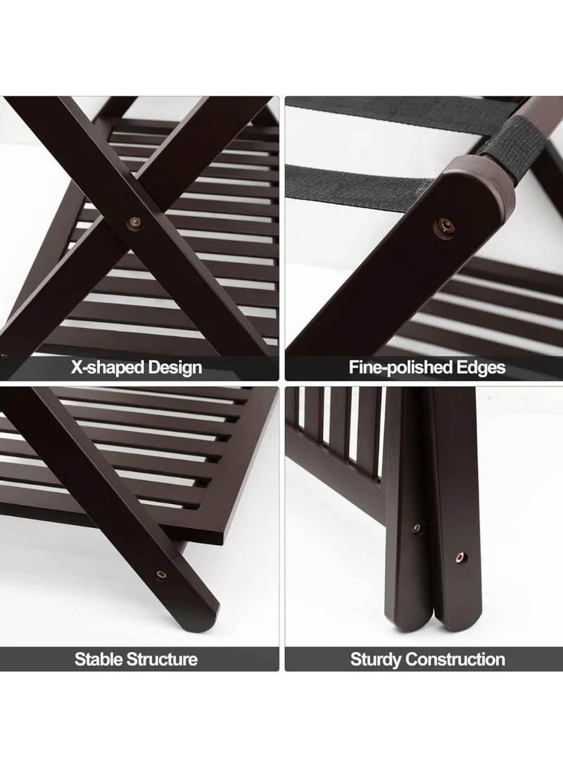 Quesera  Luggage Rack, Bamboo Folding Luggage Rack Suitcase Stand with Storage Shelf for Home Bedroom Guest Room - Black  | Best Price UAE