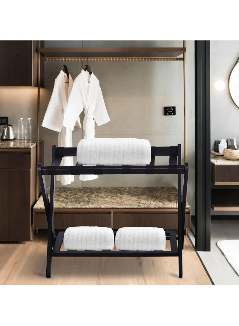 Quesera  Luggage Rack, Bamboo Folding Luggage Rack Suitcase Stand with Storage Shelf for Home Bedroom Guest Room - Black  | Best Price UAE