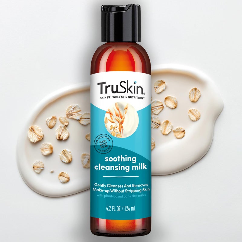TruSkin Soothing Cleansing Milk Gentle Facial Cleanser with Rice Oat Milk Hyaluronic Acid Removes MakeUp Without Stripping Sensitive Skin