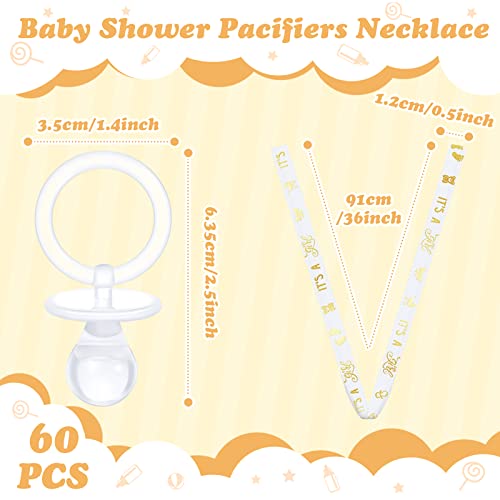 Junkin 60 Pieces Baby Shower Pacifiers Necklace Acrylic Pacifiers Necklace Charm for Baby Shower Party Favors Decorations, Women Style(White, Gold) - Image 3