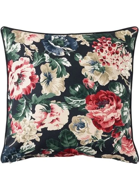 أيكيا Cushion-Throw Pillow Cover, Black-Floral Patterned 50X50 cm Square Home Decoration