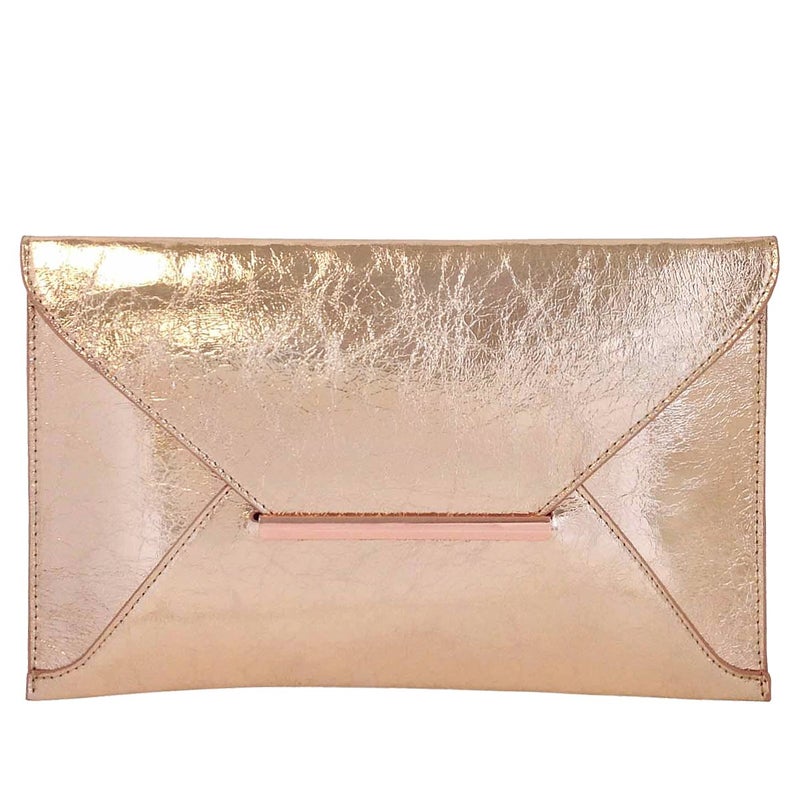 JNB Crushed Metallic Envelope Clutch, Rose Gold - Image 1