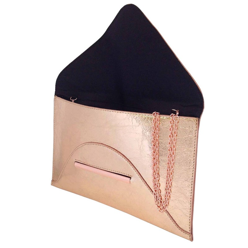 JNB Crushed Metallic Envelope Clutch, Rose Gold - Image 5