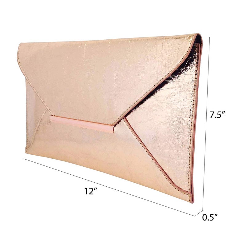JNB Crushed Metallic Envelope Clutch, Rose Gold - Image 3