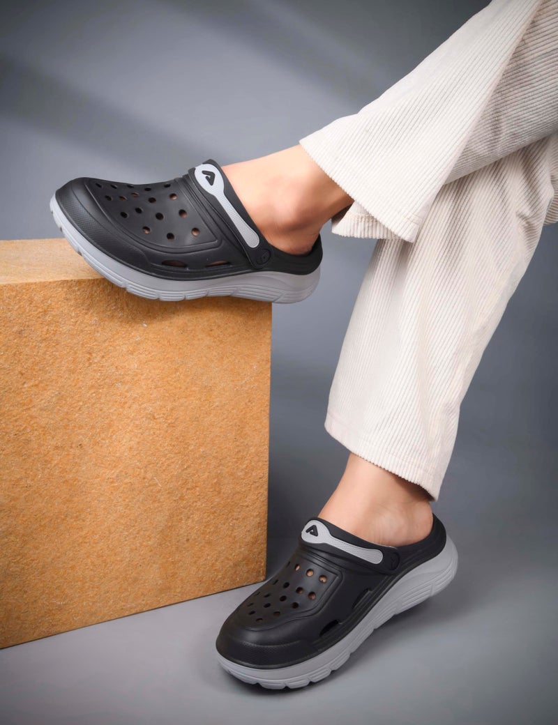 Adda TM-Stride Black & Grey Arch Support Men Clogs - Image 5