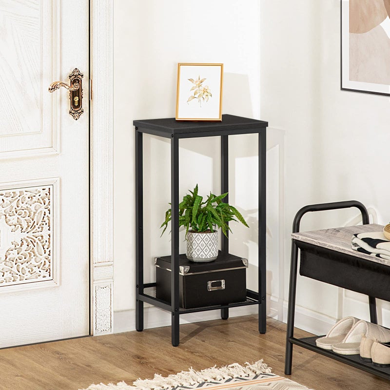 HOOBRO Tall Side Table, Industrial End Telephone Table with Adjustable Mesh Shelves, for Living Room, Bedroom, Entryway, Office, Black BB03DH01 - Image 3