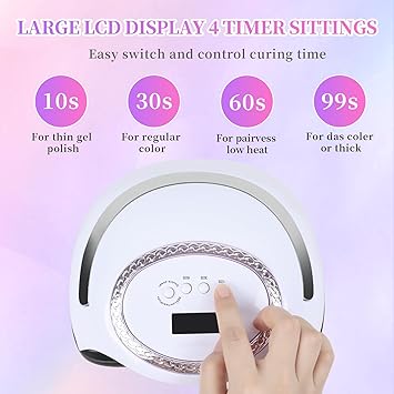 ANGNYA مصباح أظافر LED UV ANGNYA 288 واط لتجفيف سريع مع 4 مؤقتات وحساس تلقائي باللون الأبيض - Image 2