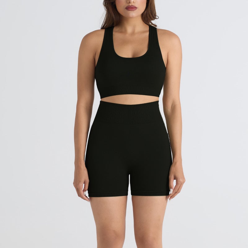 Generic Seamless Yoga Outfit Quick-Dry Fitness Set Black suit [shorts with double chest pad vest]]