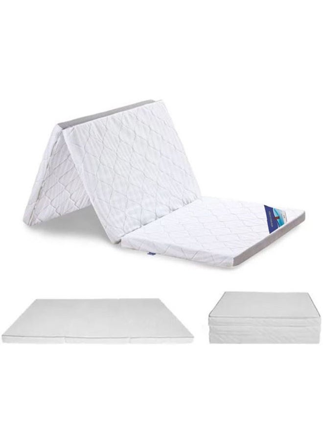 AL WADI FURNITURE Single Heavy Duty Medicated Floral White Quilted Portable Tri-Fold Mattress In Storage Bag With Press Micro Fiber Pillow 180 x 90 x 8 cm - Image 2