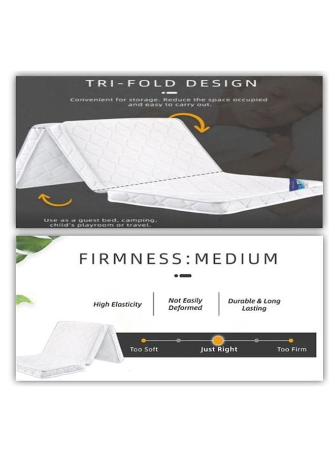 AL WADI FURNITURE Single Heavy Duty Medicated Floral White Quilted Portable Tri-Fold Mattress In Storage Bag With Press Micro Fiber Pillow 180 x 90 x 8 cm - Image 3