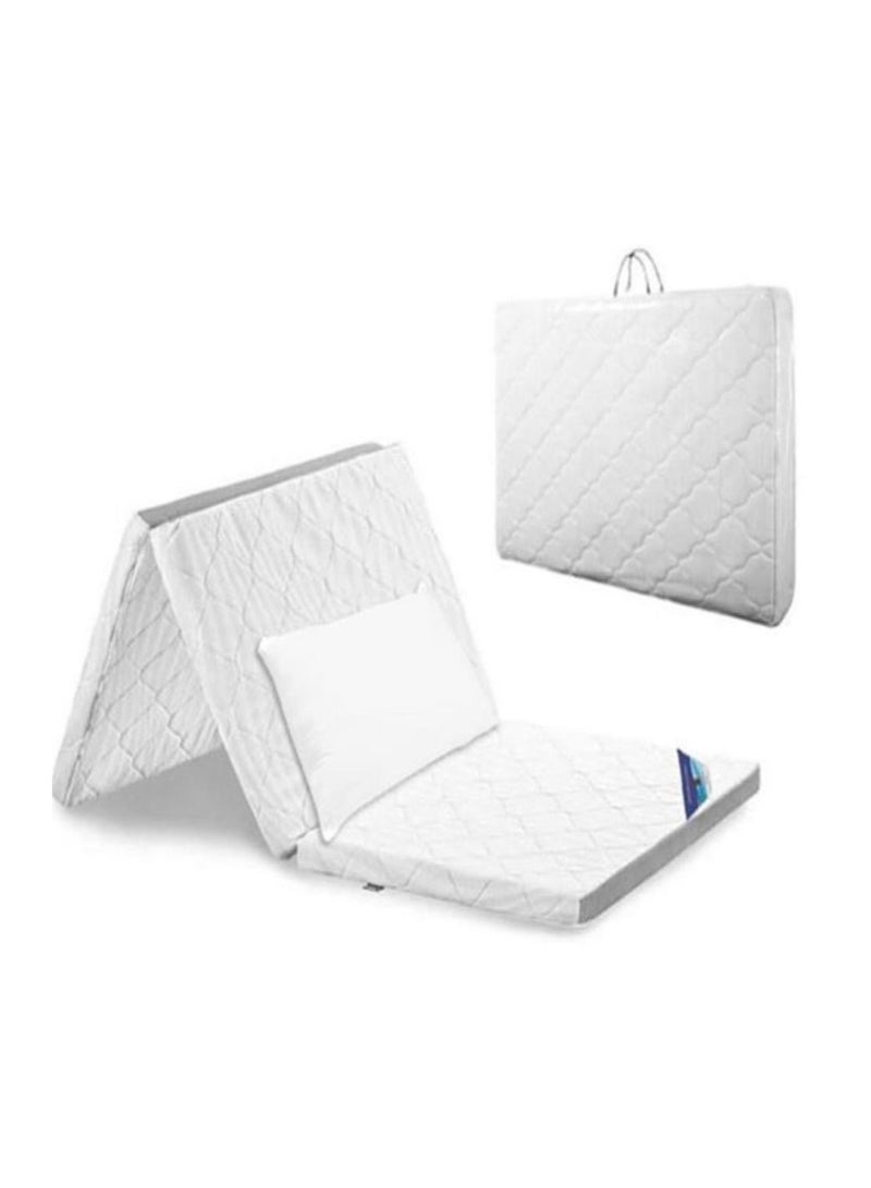 AL WADI FURNITURE Single Heavy Duty Medicated Floral White Quilted Portable Tri-Fold Mattress In Storage Bag With Press Micro Fiber Pillow 180 x 90 x 8 cm - Image 1