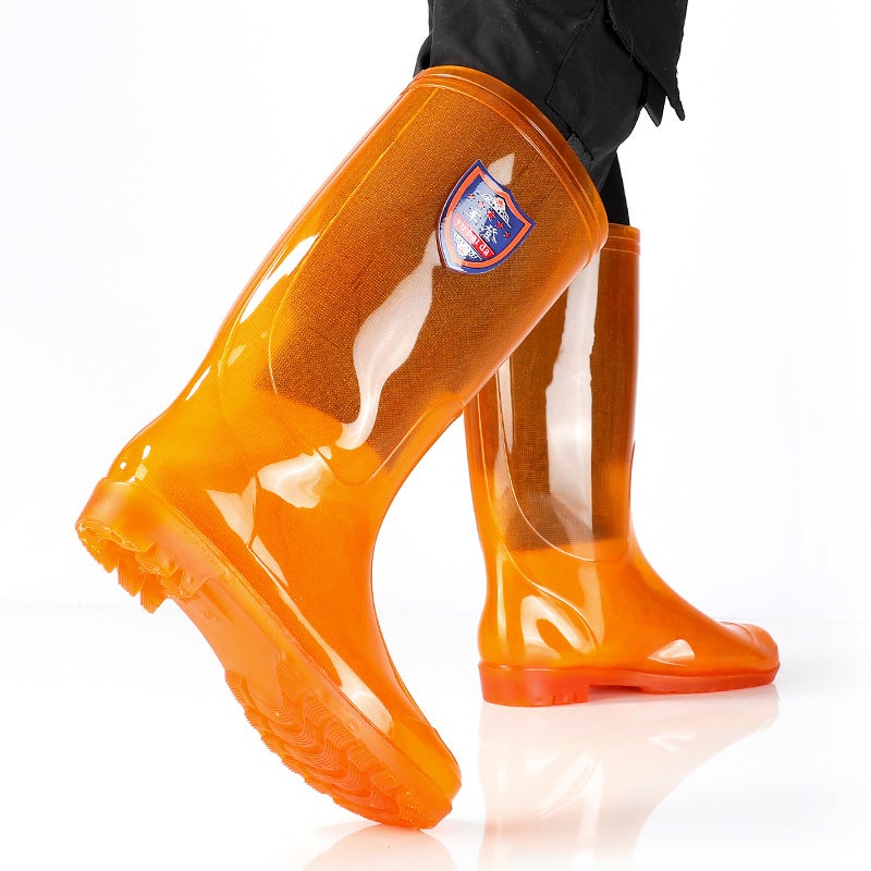 High-Top Rain Boots Men'S And Women'S Non-Lining Quick-Drying Water Shoes Work Rubber Shoes Waterproof Golden Yellow Labor Protection Jieyang Rain Boots - Image 5