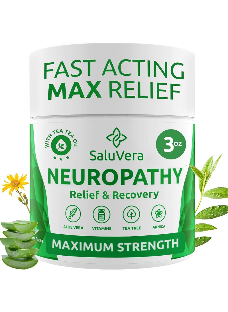 SaluVera Neuropathy Pain Relief Cream - Maximum Strength Nerve Pain Reliever for Foot, Toes, Hands, Legs with Aloe Vera, Arnica, MSM Vitamin B6, and Menthol for Fast-Acting Relief 3oz 