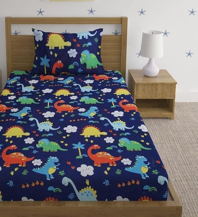 FASSCETE Super Soft Glace Cotton Single Bedsheet for Kids Room Single Bedsheet with 1 Pillow Cover-60x90 Inches, Multicolor