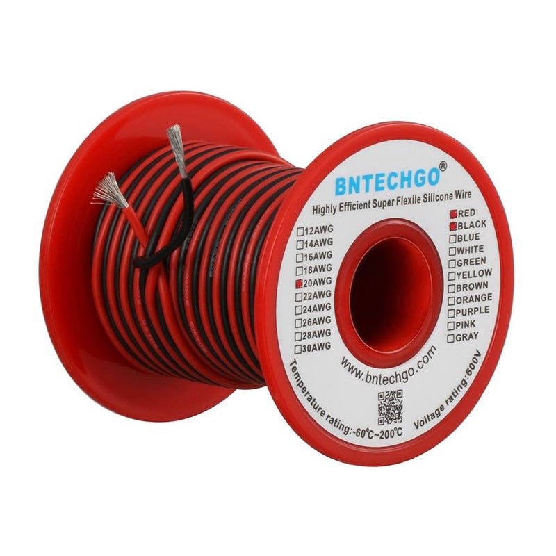 BNTECHGO 20 Gauge Silicone Wire Spool Red and Black Each 50ft 2 Separate Wires Flexible 20 AWG Stranded Tinned Copper Wire