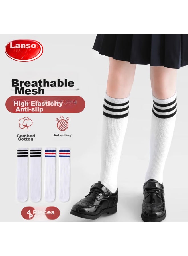 LANG SHA Langsha Children's Socks, Girls' Mid-calf Socks, Spring And Summer Mesh Breathable, Girls' Preppy Style Versatile School Uniform Socks, L - Image 1