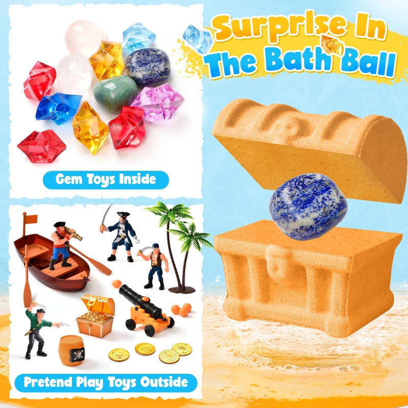 Toylink Bath Bombs for Kids with Diving Gem Toys Inside, 12 Pack Treasure Chest Bath Bombs with Surprise Pirate Accessories Pretend Playset, Handmade Bubble Bath Fizzies Birthday Christmas Gift Set - Image 2