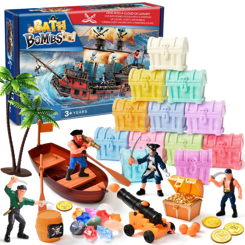 Toylink Bath Bombs for Kids with Diving Gem Toys Inside, 12 Pack Treasure Chest Bath Bombs with Surprise Pirate Accessories Pretend Playset, Handmade Bubble Bath Fizzies Birthday Christmas Gift Set - Image 1
