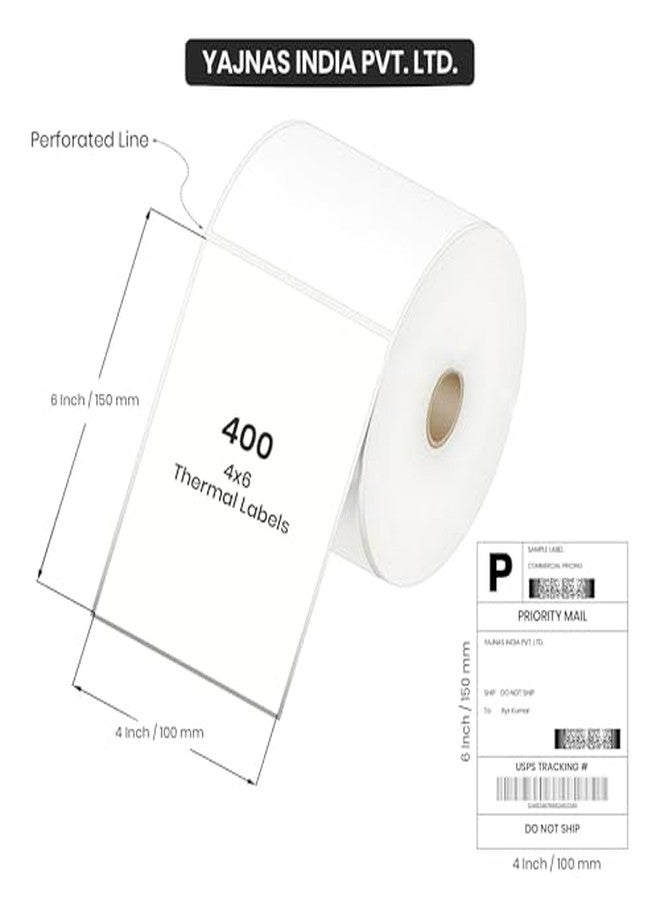 YAJNAS 4x6 Inch Direct Thermal Shipping Labels (100x150mm) | Self Adhesive Label Roll for Thermal Printers | Barcode Address Parcel Courier Label for E-Commerce | 400 Labels per Roll - Pack of 4 - Image 3