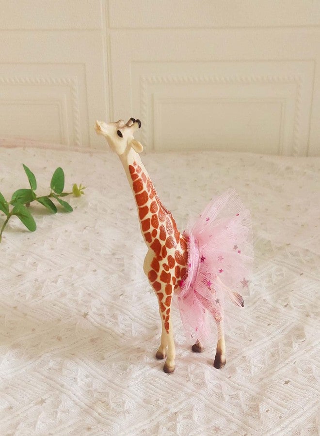 Qoadwem Giraffe Cake Topper With Tutu, Realistic Girl Giraffe Figurines With Tutu Dress Cake Topper For Safari Jungle Theme Party Cake Decorations (Giraffe in dress) - Image 3