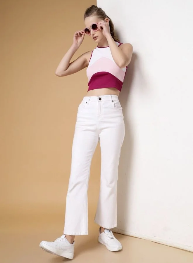 Women Regular Fit Colourblocked Round Neck Sleeveless Racerback Top