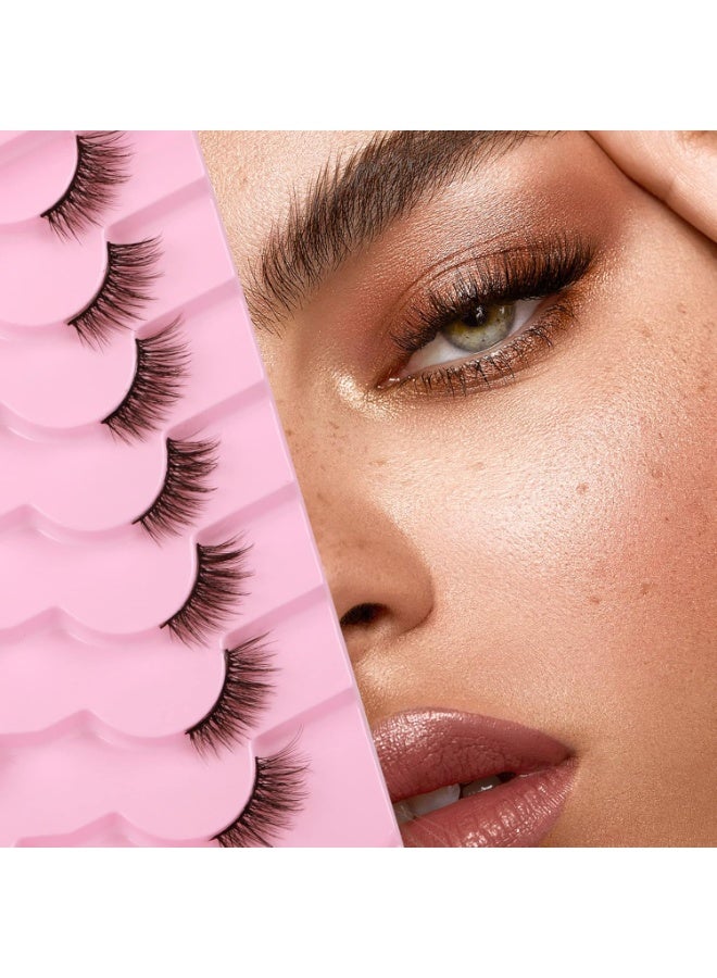 VIUAUAX رموش اصطناعية رموش طبيعية ذات مظهر طبيعي نصف رموش عين قطة نصف رموش رموش منكو زغبية رقيقة متقاطعة متعددة الطبقات رموش مزيفة 7 أزواج - Image 1