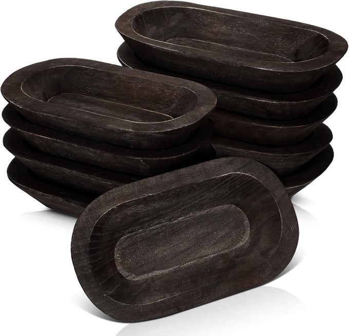 10 PACK WOODEN DOUGH BOWLS BULK RUSTIC DOUGH BOWLS FOR WEDDING DIY CANDLE HOME CRAFTS MAKING FARMHOUSE FRUITS SUPPLIES DECORATION85 INCHESBLACK