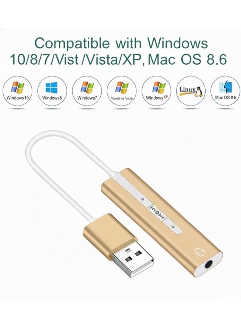 USB Audio Adapter with Volume Control  External Sound Card with USB A to7.1CH 3.5MM Jack Built In Audio Controls Plug and Play Compatibility for PC Laptop and Gaming Devices - Image 2