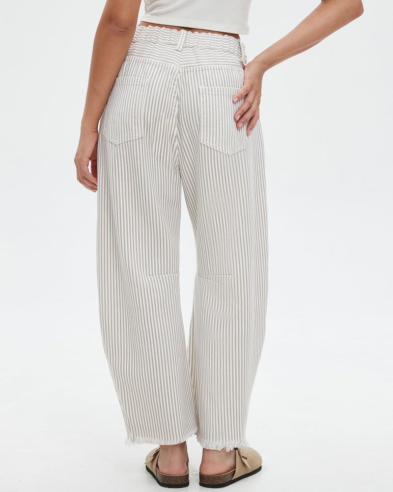 Kedera Women Stripe Barrel Jeans Casual Loose Denim Jeans Wide Leg Baggy Pants Mid Waist Boyfriend Jeans Y2k - Image 2