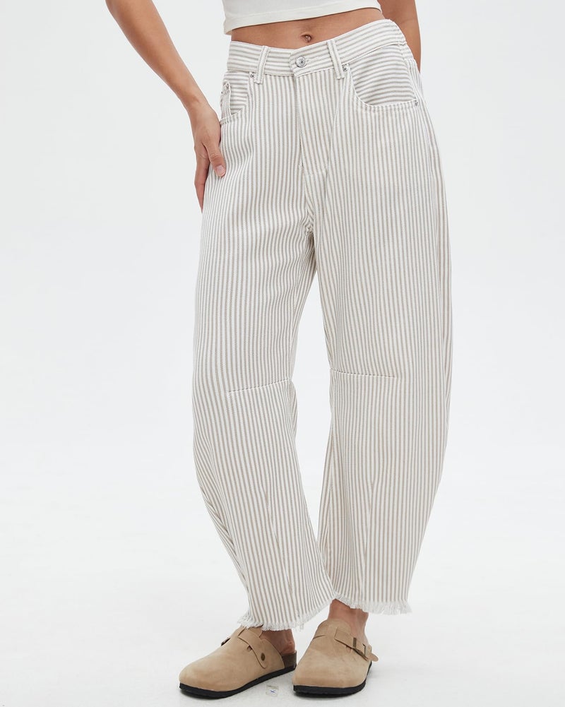 Kedera Women Stripe Barrel Jeans Casual Loose Denim Jeans Wide Leg Baggy Pants Mid Waist Boyfriend Jeans Y2k - Image 4
