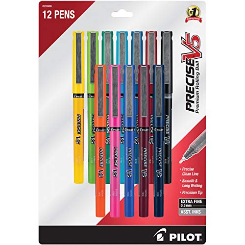 Pilot, Precise V5, Capped Liquid Ink Rolling Ball Pens, Extra Fine Point 0.5 mm, Assorted Colors, Pack of 12 - Image 1
