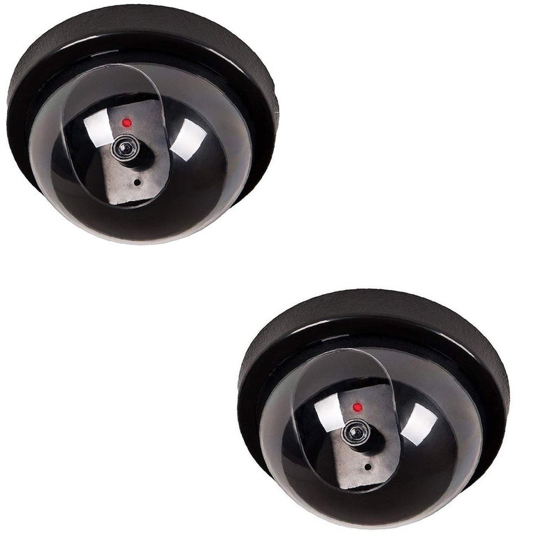 CPEX Dummy Fake Security CCTV Dome Black Camera with Flashing Red LED Light for Indoor and Outdoor Use (2 PCS) - Image 1