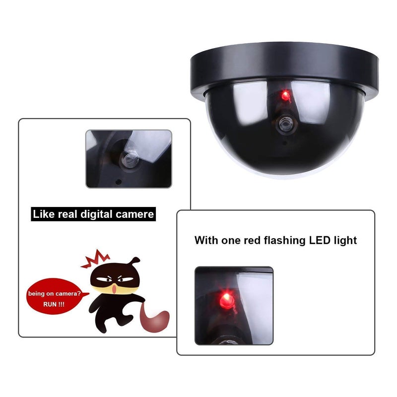 CPEX Dummy Fake Security CCTV Dome Black Camera with Flashing Red LED Light for Indoor and Outdoor Use (2 PCS) - Image 5