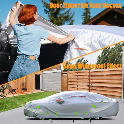 GRABADO Sedan Car Cover Waterproof All Weather,Heavy Duty 8 Layers Outdoor Car Covers for Automobiles with Door Zipper and Cotton Lining，Full Exterior Covers Fits for Audi A4 A5,2007-2025 BMW 3 Series - Image 5