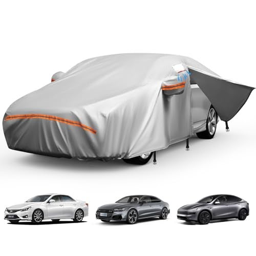 GRABADO Sedan Car Cover Waterproof All Weather,Heavy Duty 8 Layers Outdoor Car Covers for Automobiles with Door Zipper and Cotton Lining，Full Exterior Covers Fits for Audi A4 A5,2007-2025 BMW 3 Series - Image 1