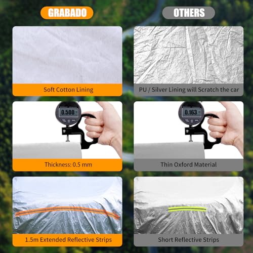 GRABADO Sedan Car Cover Waterproof All Weather,Heavy Duty 8 Layers Outdoor Car Covers for Automobiles with Door Zipper and Cotton Lining，Full Exterior Covers Fits for Audi A4 A5,2007-2025 BMW 3 Series - Image 2