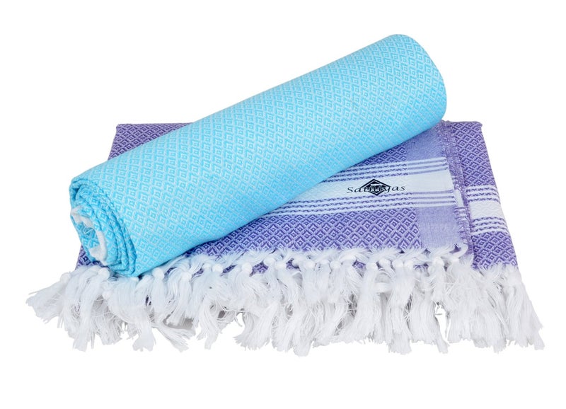Sathiyas Cotton Bath Towel Pack of 2 (Blue || Lavender) - Image 4