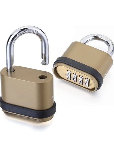 4 Digit Combination Lock Heavy Duty Outdoor Security Keyless Locks Buckle Design Brass Finish Long Shackle Padlock for Outdoor Use Sheds Locker Gym Gate Mechanical Combination Lock