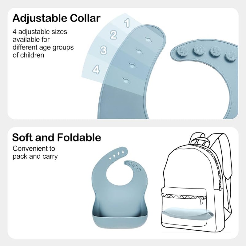 Eascrozn Silicone Bibs for Babies Toddler Set of 3, BPA Free, Soft Adjustable Waterproof Bibs for Feeding Essentials - Image 4