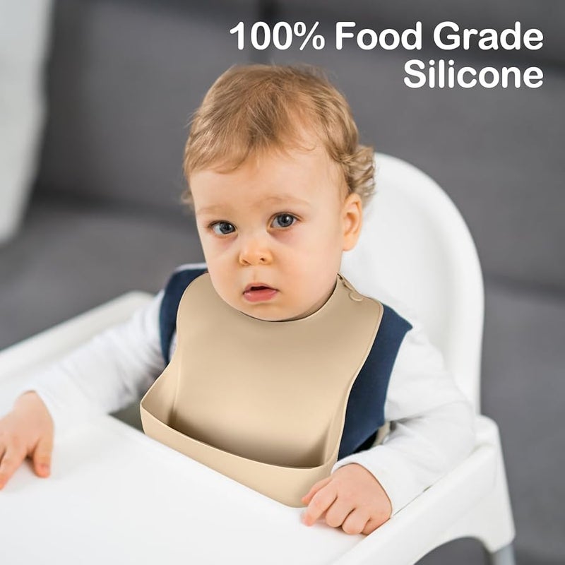 Eascrozn Silicone Bibs for Babies Toddler Set of 3, BPA Free, Soft Adjustable Waterproof Bibs for Feeding Essentials - Image 3